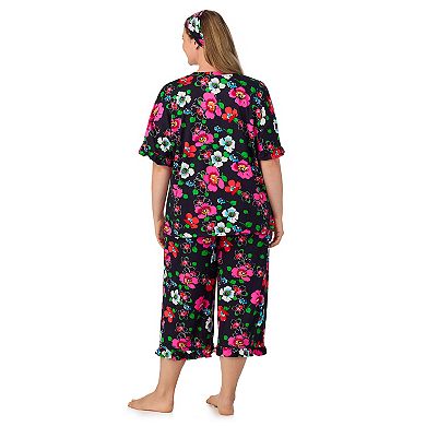 Plus Size Cuddl Duds® 3-Piece Short Sleeve Pajama Top, Cropped Pajama Pants & Headband Set