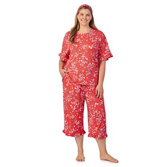 Plus Size Cuddl Duds® 3 pc Short Sleeve Pajama Top, Cropped Pajama Pants & Headband Set