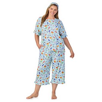 Plus Size Cuddl Duds® 3 pc Short Sleeve Pajama Top, Cropped Pajama Pants & Headband Set