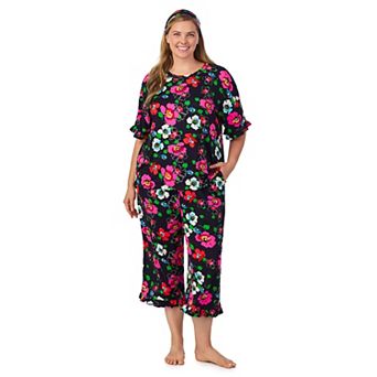 Plus Size Cuddl Duds® 3 pc Short Sleeve Pajama Top, Cropped Pajama Pants & Headband Set