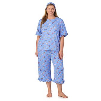 Plus Size Cuddl Duds® 3 pc Short Sleeve Pajama Top, Cropped Pajama Pants & Headband Set