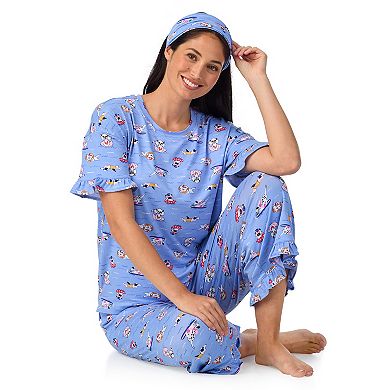 Women's Cuddl Duds® 3-Piece Short Sleeve Pajama Top, Cropped Pajama Pants & Headband Set