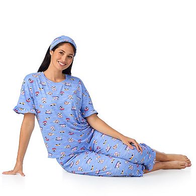 Women's Cuddl Duds® 3-Piece Short Sleeve Pajama Top, Cropped Pajama Pants & Headband Set
