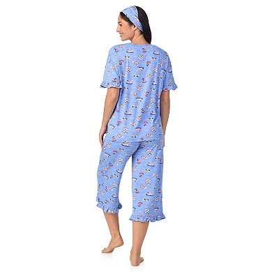 Women's Cuddl Duds® 3-Piece Short Sleeve Pajama Top, Cropped Pajama Pants & Headband Set