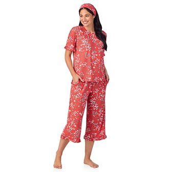 Women's Cuddl Duds® 3 pc Short Sleeve Pajama Top, Cropped Pajama Pants & Headband Set