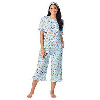 Women's Cuddl Duds® 3 pc Short Sleeve Pajama Top, Cropped Pajama Pants & Headband Set