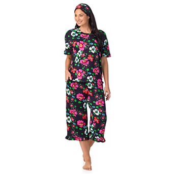 Women's Cuddl Duds® 3 pc Short Sleeve Pajama Top, Cropped Pajama Pants & Headband Set