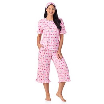 Women's Cuddl Duds® 3 pc Short Sleeve Pajama Top, Cropped Pajama Pants & Headband Set