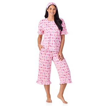 Women's Cuddl Duds® 3 pc Short Sleeve Pajama Top, Cropped Pajama Pants & Headband Set