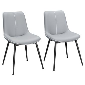 Set of 2 Leather Dining Chairs: Comfortable Upholstered Seats, Curved Backrest