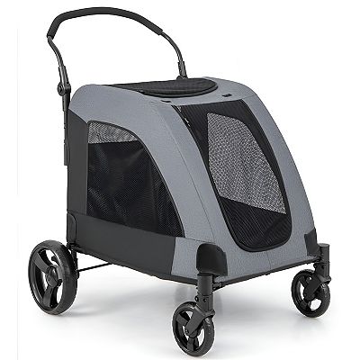 4 Wheels Extra Large Dog Stroller Foldable Pet Stroller With Dual Entry