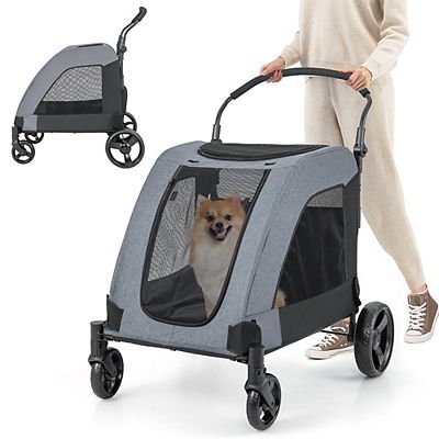 4 Wheels Extra Large Dog Stroller Foldable Pet Stroller With Dual Entry