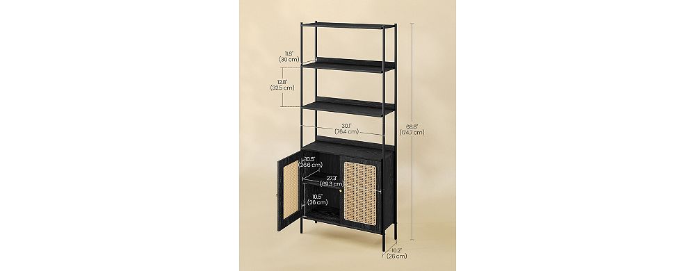 Dimensions and measurements of the tall bookshelf and cabinet