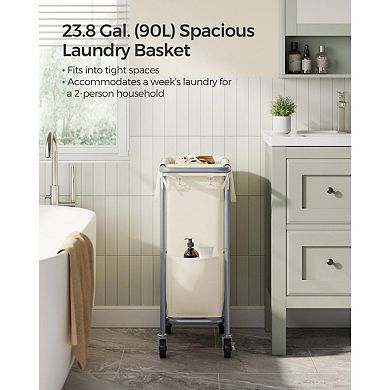 Rolling Laundry Basket with Wheels, Steel Frame with Handle