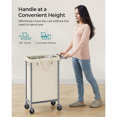 Rolling Laundry Basket with Wheels, Steel Frame with Handle