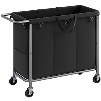 Rolling Laundry Basket with Wheels, Steel Frame with Handle