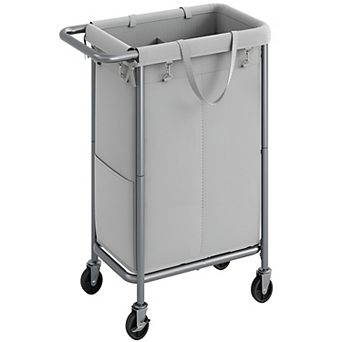 Rolling Laundry Basket with Wheels, Steel Frame with Handle