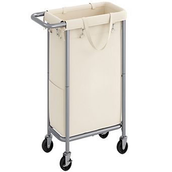 Rolling Laundry Basket with Wheels, Steel Frame with Handle