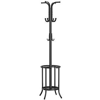Freestanding Coat Rack with 12 Hooks and Umbrella Holder for Entryway Organization