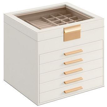 3-layer Jewelry Organizer With 2 Drawers and Glass Lid