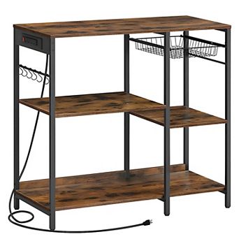 Baker's Rack With Charging Station Rustic Brown and Ink Black