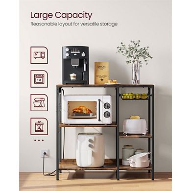 Baker's Rack With Charging Station Rustic Brown and Ink Black