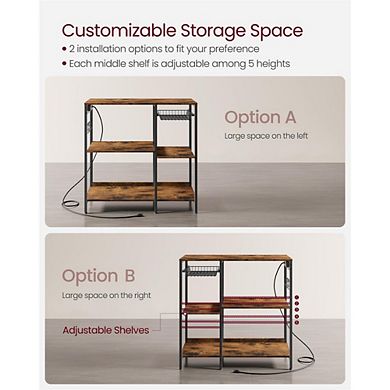 Baker's Rack With Charging Station Rustic Brown and Ink Black