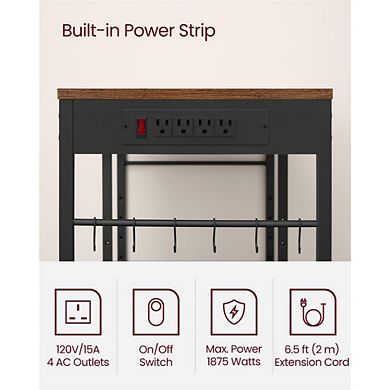 Baker's Rack With Charging Station Rustic Brown and Ink Black