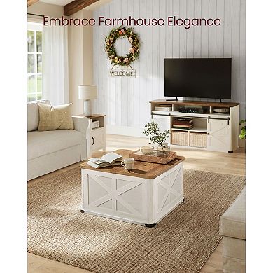 Farmhouse-Style Square Coffee Table With Storage Compartment