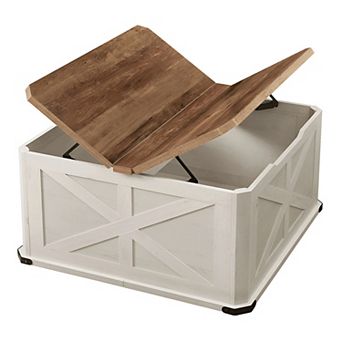 Farmhouse-Style Square Coffee Table With Storage Compartment