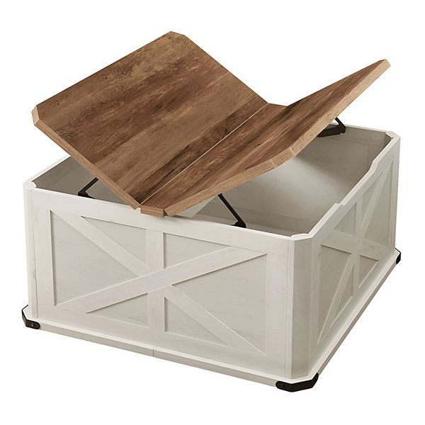 Farmhouse-Style Square Coffee Table With Storage Compartment