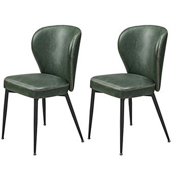 Set of 2 Dining Chairs, Upholstered Kitchen Chairs, Synthetic Leather with Stitching