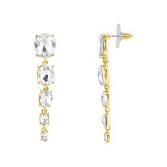 Emberly Gold Tone Graduated Oval Glass Stones Linear Drop Earrings