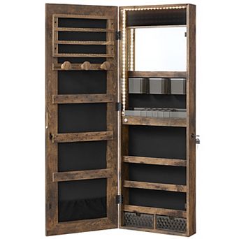 Lockable Jewelry Cabinet Armoire, Wall-mounted Storage Organizer With Full-length Frameless Mirror