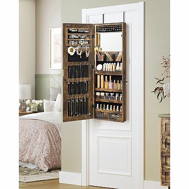Lockable Jewelry Cabinet Armoire, Wall-mounted Storage Organizer With Full-length Frameless Mirror