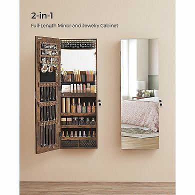 Lockable Jewelry Cabinet Armoire, Wall-mounted Storage Organizer With Full-length Frameless Mirror