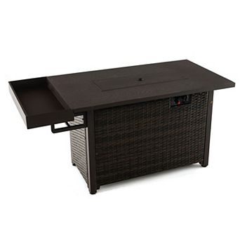 Outdoor Gas Fire Pit Table with Storage Shelf and Glass Wind Guard