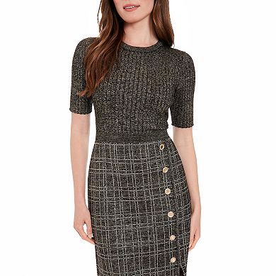 Women's London Times Elbow Sleeve Button Front Sheath Sweater Dress