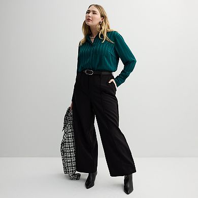 Plus Size Nine West Pintuck Wide Leg Trousers