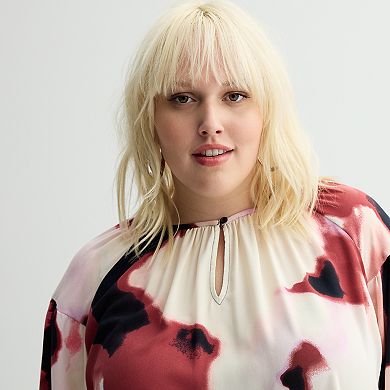Plus Size Nine West Keyhole Elastic Waist Blouse