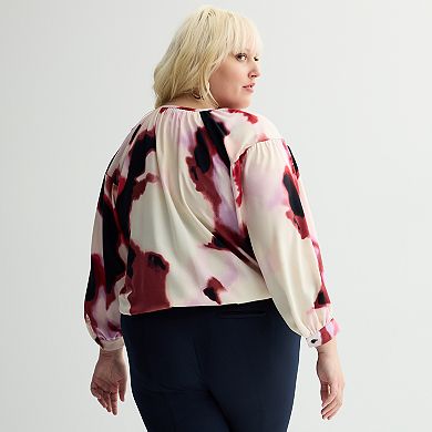 Plus Size Nine West Keyhole Elastic Waist Blouse