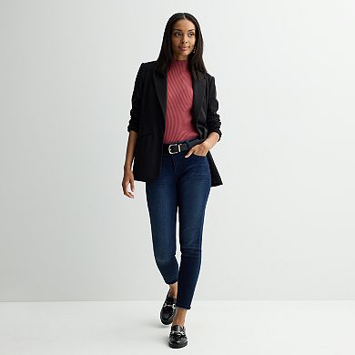 Petite Nine West Ribbed Mockneck Short Sleeve Top