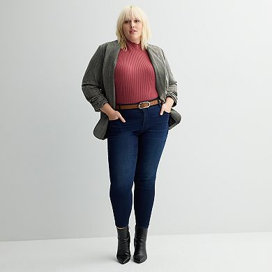 Plus Size Nine West Ribbed Mockneck Short Sleeve Top