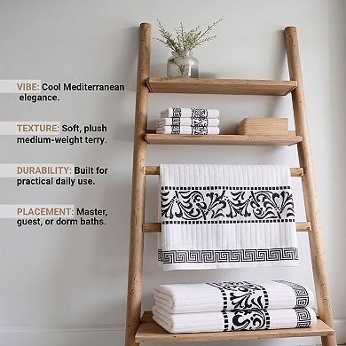 SUPERIOR 3 pc Athens Cotton With Greek Scroll & Floral Pattern Towel Set