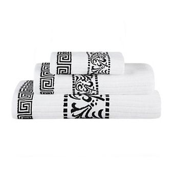 SUPERIOR 3 pc Athens Cotton With Greek Scroll & Floral Pattern Towel Set