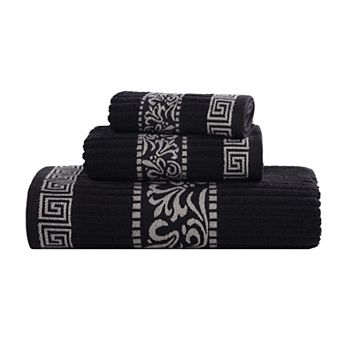 SUPERIOR 3 pc Athens Cotton With Greek Scroll & Floral Pattern Towel Set