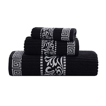 SUPERIOR 3 pc Athens Cotton With Greek Scroll & Floral Pattern Towel Set