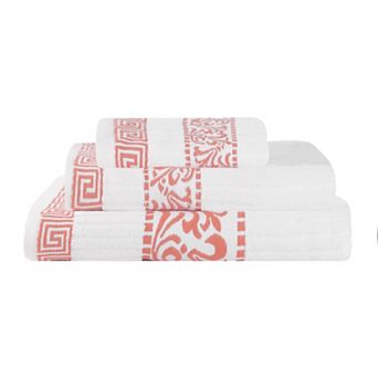 SUPERIOR 3 pc Athens Cotton With Greek Scroll & Floral Pattern Towel Set