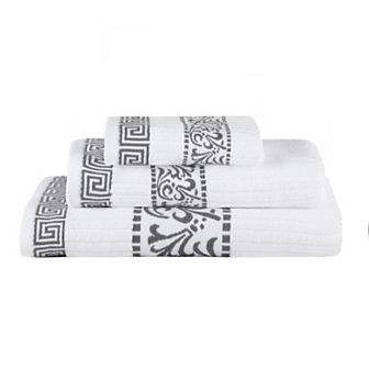 SUPERIOR 3 pc Athens Cotton With Greek Scroll & Floral Pattern Towel Set