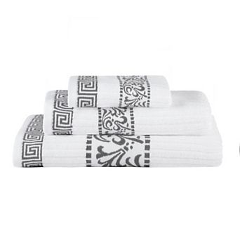 SUPERIOR 3 pc Athens Cotton With Greek Scroll & Floral Pattern Towel Set